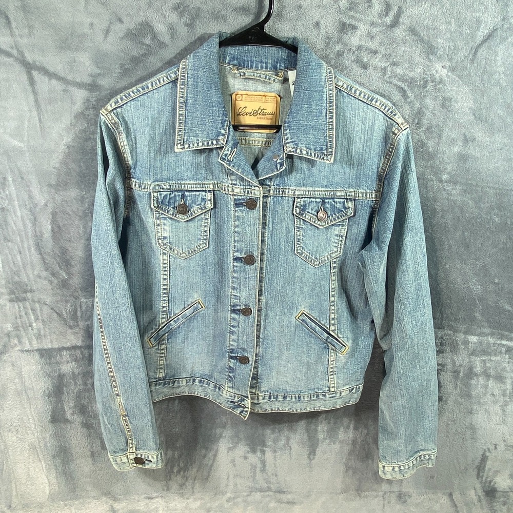 Levis Jacket Women Medium Jean Denim Button Trucker Y2K Grunge Button Stone Wash